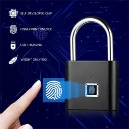 Nova Impressão digital Smart Cadeado USB Recarregável Keyless Anti-Theft Segurança Liga de Zinco Bloqueio de Porta Smart Cadeado Smart Chip 201013