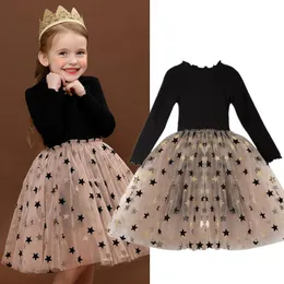 Girl's Dresses Autumn Princess Dress For Girls Elegant Weeding Party Clothes Toddler Kids Children Sequin Star Tutu Winter Casual Clothing