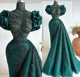 2022 Arabski Plus Size Ara Aso Ebi ciemnozielone luksusowe sukienki na studniówkę z koralikami wieczór formalny przyjęcie Drugi przyjęcie urodzinowe suknie zaręczynowe sukienka ZJ664