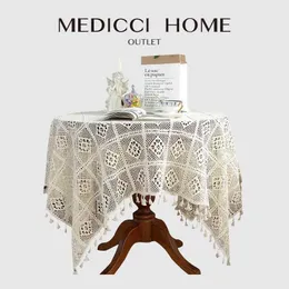 Tabela Medicci Home Macrame Cover Handmade Crochet Bawełna Obrus ​​Okrągły Beżowy Obrusy do Kuchnia Wedding Decor