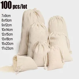 غلاف الهدايا PCS Linen jute carmetring أكياس الأكياس حفل زفاف حفلة عيد ميلاد الحفلات الإمداد