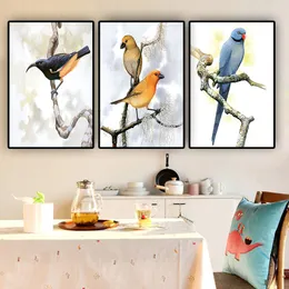 Watercolor Woodpeck Bird Branch Abstract Canvas Painting Posters and Prints Scandinavian Nordic Wall Picture For Living Room