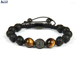 Beaded Strands Design Black Cz Ball Macrame Bracelet With 8mm Natural Tiger Eye And Matte Onyx Stone JewelryBeaded Lars22