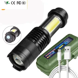 Neue Mini-LED-Taschenlampe mit eingebauter Batterie, Laterne, Blitzlampe, Aluminium, 2000 lm, stoßfeste Sportbirne, XP-G Q5, verstellbares Zoomlicht
