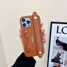 Funda de cuero de lujo para IPhone con todo incluido para IPhone 13pro 12Promax 13promax 12pro, funda para teléfono con bolsillo para tarjetas y brazalete