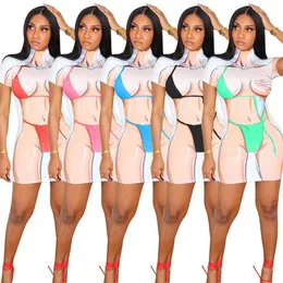 Summer Desginer 3d Cartoon Print Dress Sexy Parodia Bikini Indossa modello stampato manica corta sopra abiti al ginocchio per le donne Donna Donna