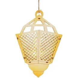 Night Lights Muslims Eid LED Lamp 3D Wooden Crafts Lantern With Tether For Festival Party Events SuppliesNight