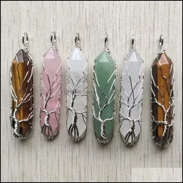 Arts And Crafts Natural Semi-Precious Stone Charms Tree Of Life Crystal Pillar Pendum Pendants For Jewelry Making Wholesa Sports2010 Dhh