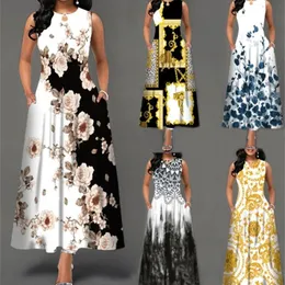 Kvinnor Lossa blommor vintage hål ruffles befree stor klänning sommar camis fest eleganta maxi klänningar 220629