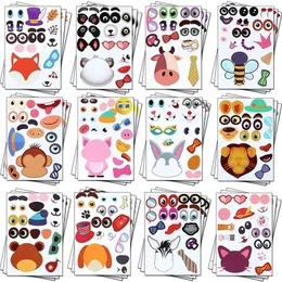 24sheets Children Diy Puzzle Sticker Games 12 Animals Face Funny Assemble Jigsaw Stickers Kids Pedagogiska leksaker pojkar flickor gåvor 220815