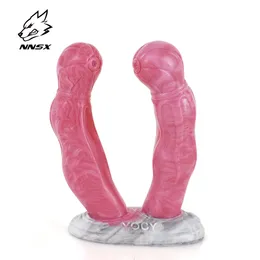 NNSX Mały podwójny dildo z puchar ssący seksowna zabawka dla kobiety lesbijka geja masturbatory silikon 18 dorosły seksowny sklep