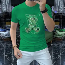 Brand de moda camisetas masculinas 2022 verão novo logotipo de urso design luxuoso diamante quente gelo gelo de seda curta redonda pescoço ocidental tees slim tees rosa verde preto branco m-4xl