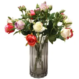 Jedna fałszywa kwiat krótka róży łodygi (2 głowy/kawałek) 17 -calowa symulacja Symulacja Spring Rosa na wesele domowe sztuczne kwiaty