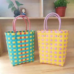 Shopping Bags Handmade Women's Handbags Luxury Tote Plastic Woven Basket Small Summer Beach Bag Designer FemaleShopping