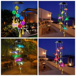 Solar Wall Lights Color Changing Wind Chime Light Hummingbird Butterfly With Bell Outdoor Garden Waterproof For Yard