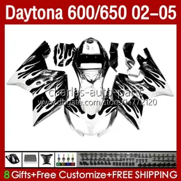 Fairings Kit for Daytona 650 600 CC 02 03 04 05 05 Bodywork 132No.72 النيران البيضاء CONLING DAYTONA 600 Daytona650 2002 2003 2004 2005 Daytona600 02-05 ABS دراجة نارية الجسم