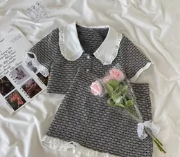 Moda-lady w stylu dzieci Zestawy ubrań w kratę duże dziewczyny falbala lapel koszula krótkie rękawie patchwork kolorowy spódnica 2pcs letnie dzieci dzieci fi