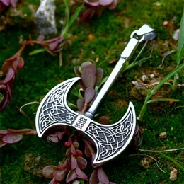 Hänghalsband vintage dubbelsidig viking yxa för män rostfritt stål nordisk keltisk knuthalsband unikt amulet smycken present grossenteper