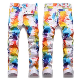 Colorful Printed Casual Elastic Denim Jeans Night Wear For Man Trim Fitness