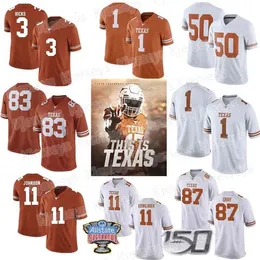 A001 Custom Texas Longhorns #12 Earl Thomas III Colt McCoy 10 Vince Young 20 Earl Campbell 34 Ricky Williams Men Jerço de Futebol Juventude