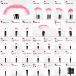 NXY Makeup Brushes 32PCS Pro Högkvalitativa Naturliga Syntetiska Hårögon Skuggor Läppstift Pulverborste Set Verktyg Kit Rosa 0406