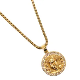 Pendant Necklaces Unisex 316L Stainless Steel Cool Gold-Color Medusa Clean Stone Free Chain