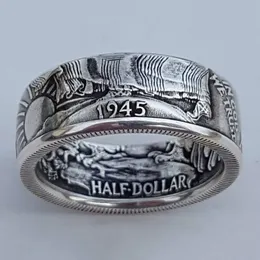 Fashion Coin Rings Vintage Half Dollar 1945 Carved "the United State of American" Ring Collecting Jewelry 2color