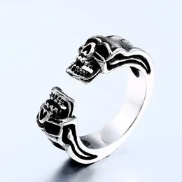 Men Stainless Steel Claw Ring Vintage Open Cool Double Skull Rings Gothic Punk Biker