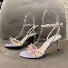 Rene Caovilla toppkvalitetsdesigners klackar kvinnor sandaler klackar kristna sp￤nne fest br￶llop kl￤nning skor klack sexig rygg rem 100% l￤der sula sandal