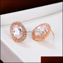 Stud Earrings Jewelry Vintage Female White Crystal Stone Rose Gold Sier Color Dainty Birdal Oval Wedding For Women1 Drop Delivery 2021 Kj3Va