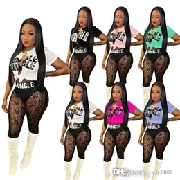 2022 Designer Women Tracksuits Sexiga spetsperspektiv Pants Passar Tvådelat brevtryckt T-shirt Summer Outfits