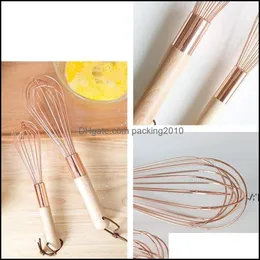 Egg Tools Kitchen Kitchen Dining Bar Home Garden Wooden Handle Stainless Steel Beater Rose Gold Manual Whisk Household Baking Factory Pri