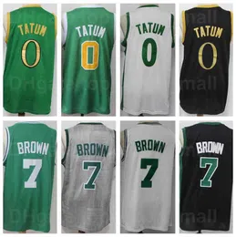 Jayson Tatum Jersey 0 Masculino Basquete Jaylen Brown 7 Preto Verde Branco Teita Cinza Cor Algodão Puro respirável para fãs de esporte em S