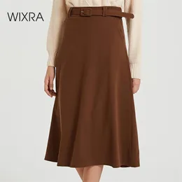 Wixra 2019 New Basic Sold Sashes تنانير أنيقة عالية الخصر فضفاضة خط تنورة خريف الشتاء السيدات القاع T200106