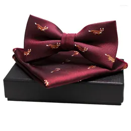 Bow Ties Men Woven Pre -bundet Tie Silk Blue Animal Futterfly Pocket Square Present Box Set Justerbar Formell Wedding Party Bowtie Fred22