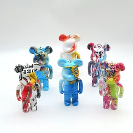 Painted Graffiti Art Violent Bear Blind Box Doll Keyring DIY Keychain Cartoon Astronaut Key Chain Accessories Bag Charms CarKey Buckle Rings