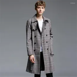 Men's Trench Coats Mens Man Medium Chamarras Para Hombre Clothes British Retro Plaid Overcoat Long Sleeve Double-breasted LapelsMen's Viol22