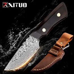 XITUO Damascus Knife Full Tang Kitchen chef fruit Mini Outdoor Pocket Knife Parig Utility Manico in ebano nero Coltelli fissi Nuovo