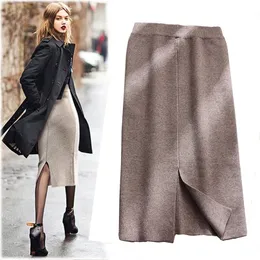 Autumn Winter Women Sexy Warm Knitted Skirts Ladies Elastic Tight High Waist Commute Party Club Pinstripe Skirt for 40-60KG 220317