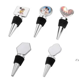 Sublimation Wine Bottle Stoppers Bar White Blank Plug Mutiple Shapes Heart Round Square Flower Hexagon Creative Gift Zinc Alloy
