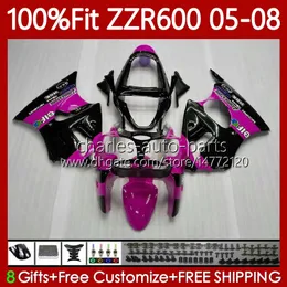 Injection Mold Bodywork For KAWASAKI NINJA ZZR600 600CC 2005 2006 2007 2008 Rose black Body 134No.106 100% Fit ZZR-600 600 CC 2005-08 ZZR 600 05 06 07 08 OEM Fairing Kit