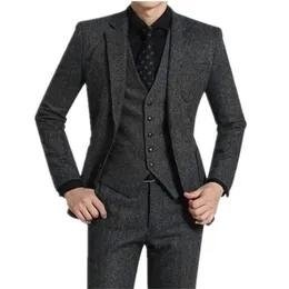 Männer Anzüge Blazer Stück Grau Tweed Männer Für Hochzeit Erreichte Revers Benutzerdefinierte Casual Bräutigam Smoking 2022 Winter Mann Mode Kleidung Jacke Hosen