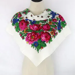 Rosyjski szalik kwiatowy luksusowy kwiat mały chusteczka etniczna szal kobiety