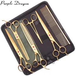 Roxo Dragão 8 "Japão 440C Cão Grooming Tesouras Gota Pet Tesoura Kit de Talés Er Scissors Curved Z3015 220423