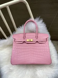 25 cm Marke Tte Real Matte Crocodile Handtasche Luxusbeutel Voll handgefertigtes Nähen rosa gelb hellgrüner Farbpreis Schneller Lieferung