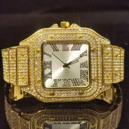 Missfox Square Gold Watch Men White Diard Classic Diamond Watch Kwarc dżentelmen Relgi Relgio Masculino Luxury Fashion Hiphop