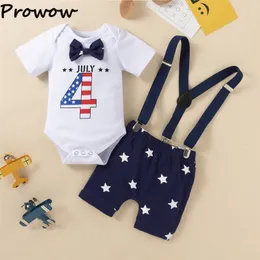 Prowow My First Fourth Of July Outfit Baby Boys Bodysuit+Stars Overalls Summer Toddler Boy Clothes Set Independence Day Costume 220507