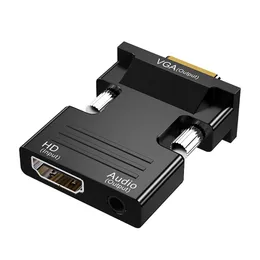 HDTV Kvinna till VGA Male Converter 3.5mm Ljudkabeladapter 1080p HD Videoutgång för PC -bärbar datorprojektor för bärbar dator