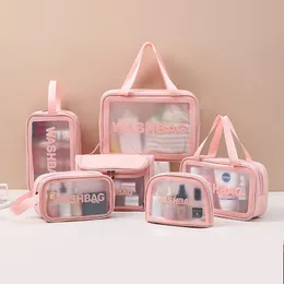 Clear Makeup Bag PVC Waterproof Cosmetic Påsar stor kapacitet resor toalettartiklar arrangör pu läder smink