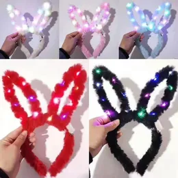 Party Favors LED Flashing Plush Rabbit Ears Headband Fancy Dress Bunny Light Up Hairband Headwear Glowing Hoop Wedding Birthday decor SN4068